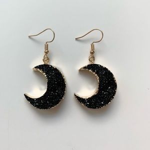Black Stone Crescent Moon Earrings